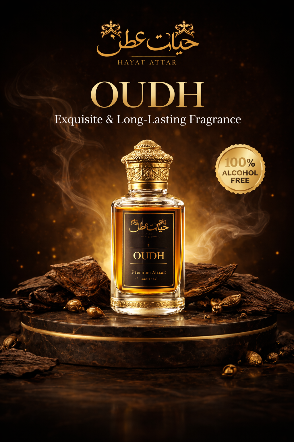 Hayat Oudh Attar – Premium Long Lasting Alcohol-Free Fragrance 3ml